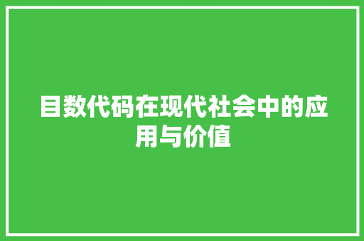 目数代码在现代社会中的应用与价值