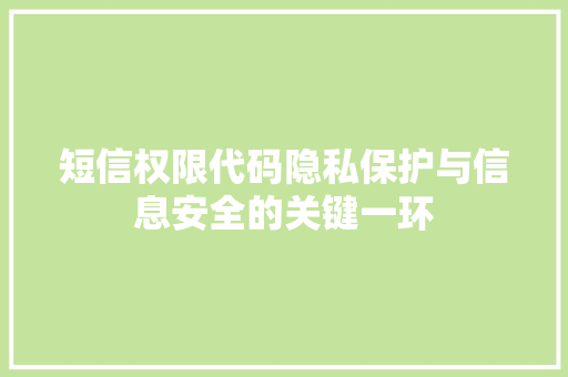 短信权限代码隐私保护与信息安全的关键一环