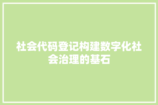 社会代码登记构建数字化社会治理的基石