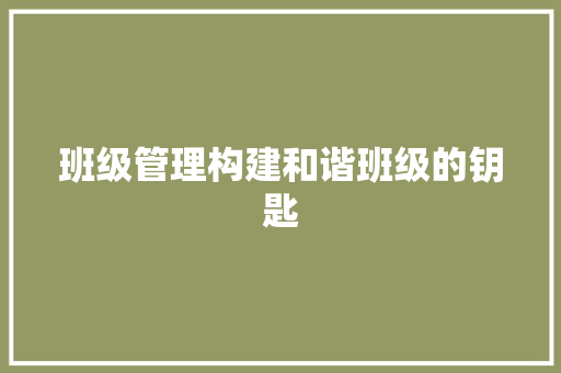 班级管理构建和谐班级的钥匙