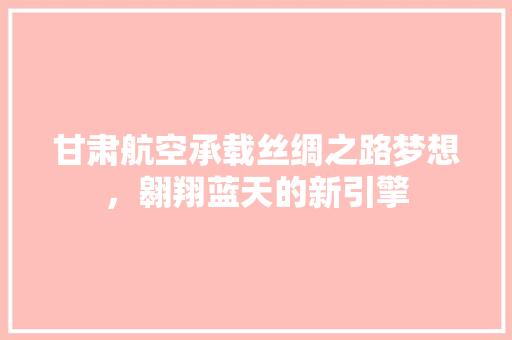 甘肃航空承载丝绸之路梦想，翱翔蓝天的新引擎