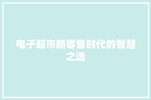 电子超市新零售时代的智慧之选