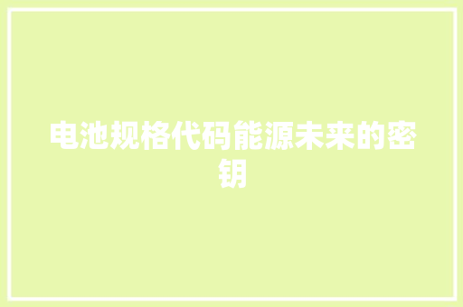 电池规格代码能源未来的密钥