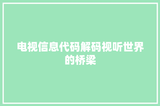 电视信息代码解码视听世界的桥梁