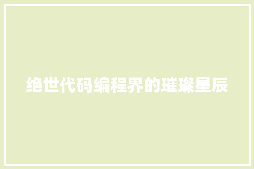 绝世代码编程界的璀璨星辰