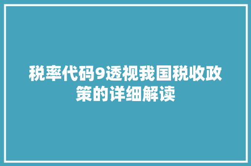 税率代码9透视我国税收政策的详细解读
