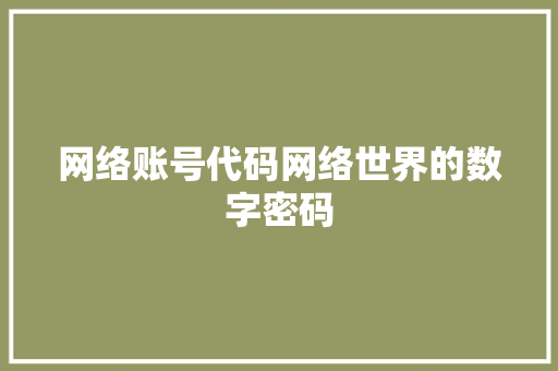 网络账号代码网络世界的数字密码