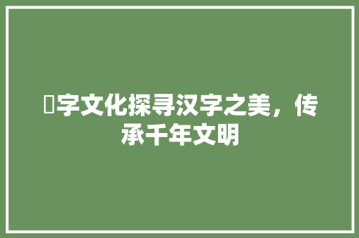 翾字文化探寻汉字之美，传承千年文明