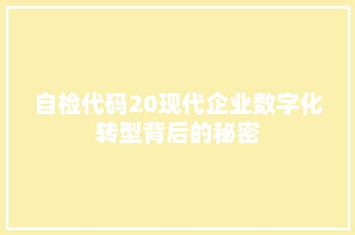 自检代码20现代企业数字化转型背后的秘密