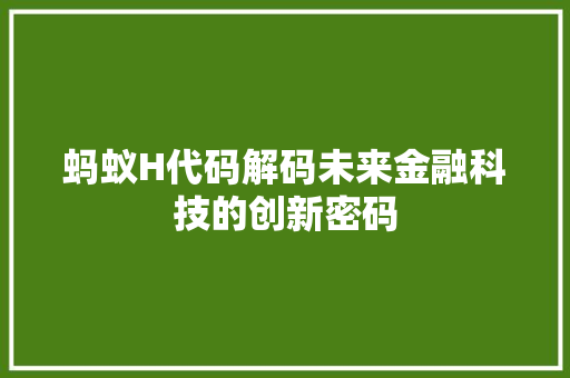 蚂蚁H代码解码未来金融科技的创新密码
