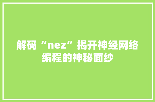 解码“nez”揭开神经网络编程的神秘面纱