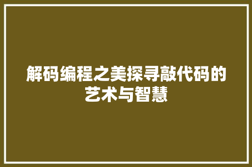 解码编程之美探寻敲代码的艺术与智慧