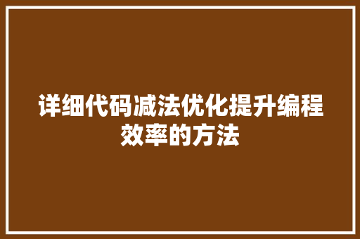 详细代码减法优化提升编程效率的方法