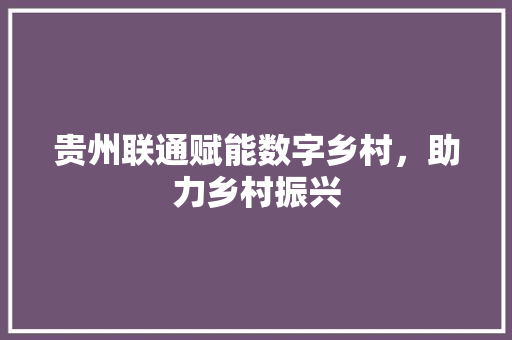 贵州联通赋能数字乡村，助力乡村振兴