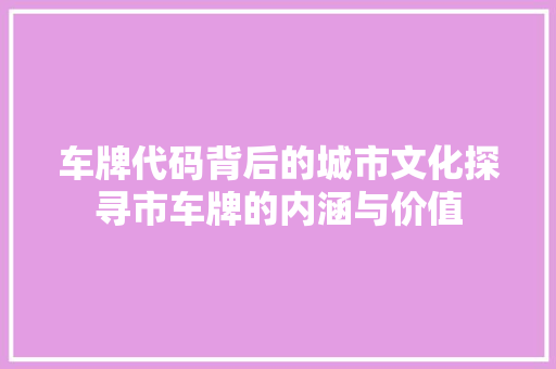 车牌代码背后的城市文化探寻市车牌的内涵与价值