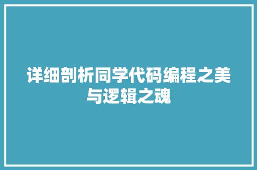 详细剖析同学代码编程之美与逻辑之魂
