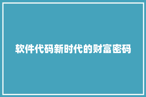 软件代码新时代的财富密码
