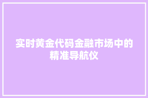 实时黄金代码金融市场中的精准导航仪