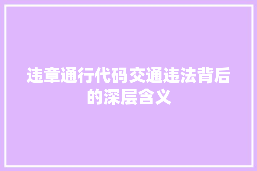 违章通行代码交通违法背后的深层含义