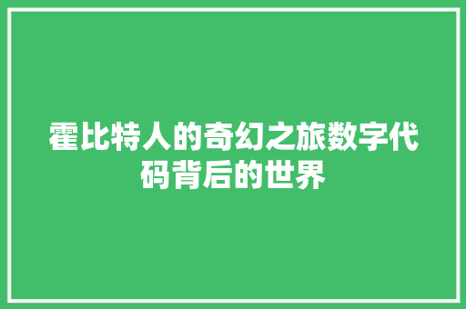 霍比特人的奇幻之旅数字代码背后的世界