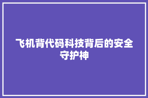 飞机背代码科技背后的安全守护神
