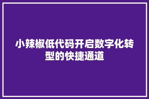 小辣椒低代码开启数字化转型的快捷通道