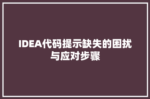 IDEA代码提示缺失的困扰与应对步骤