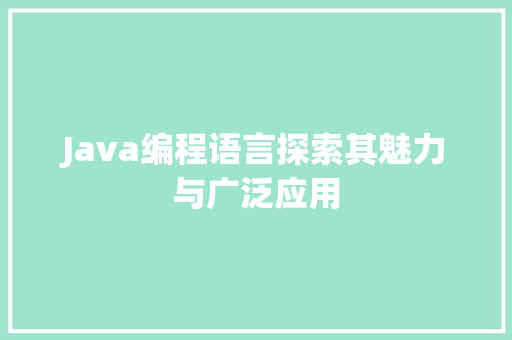 Java编程语言探索其魅力与广泛应用