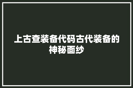 上古查装备代码古代装备的神秘面纱