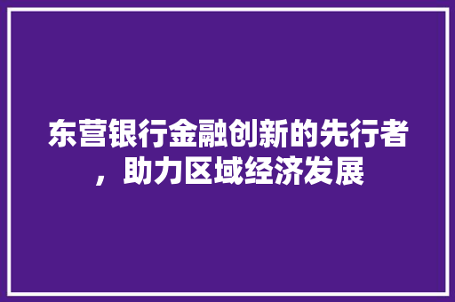 东营银行金融创新的先行者，助力区域经济发展