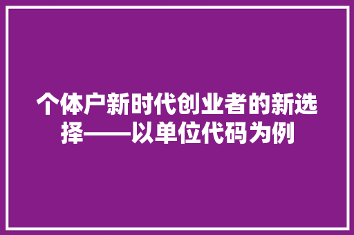 个体户新时代创业者的新选择——以单位代码为例