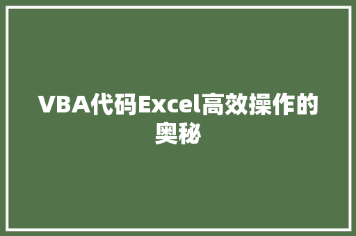 VBA代码Excel高效操作的奥秘