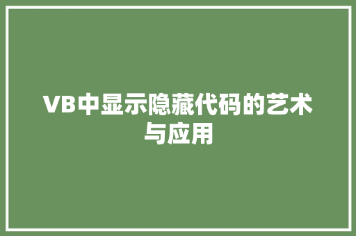 VB中显示隐藏代码的艺术与应用
