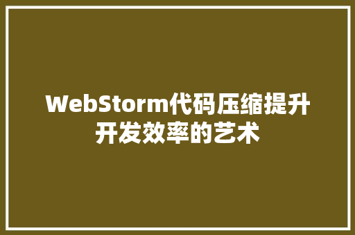 WebStorm代码压缩提升开发效率的艺术