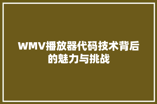 WMV播放器代码技术背后的魅力与挑战