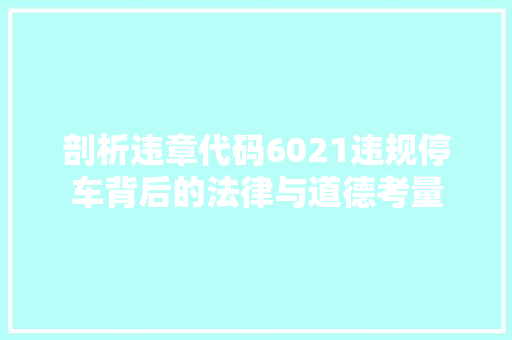 剖析违章代码6021违规停车背后的法律与道德考量