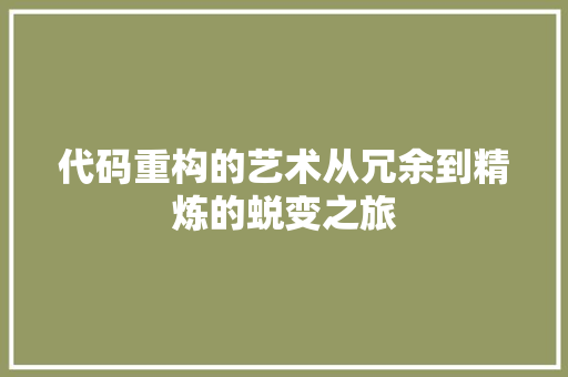 代码重构的艺术从冗余到精炼的蜕变之旅