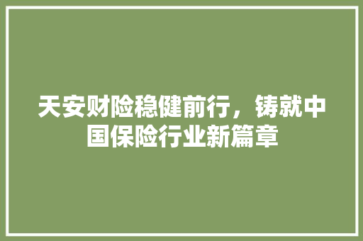 天安财险稳健前行，铸就中国保险行业新篇章