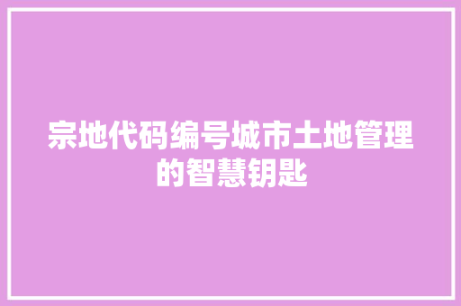 宗地代码编号城市土地管理的智慧钥匙