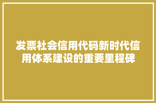 发票社会信用代码新时代信用体系建设的重要里程碑