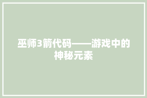 巫师3箭代码——游戏中的神秘元素