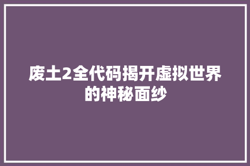 废土2全代码揭开虚拟世界的神秘面纱