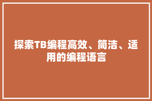 探索TB编程高效、简洁、适用的编程语言