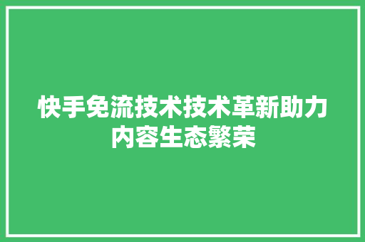 快手免流技术技术革新助力内容生态繁荣