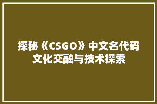 探秘《CSGO》中文名代码文化交融与技术探索