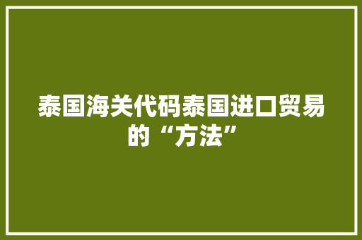 泰国海关代码泰国进口贸易的“方法”