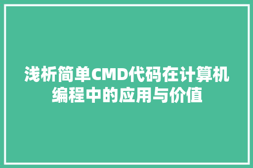 浅析简单CMD代码在计算机编程中的应用与价值