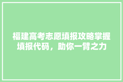 福建高考志愿填报攻略掌握填报代码，助你一臂之力