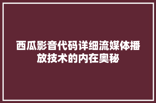 西瓜影音代码详细流媒体播放技术的内在奥秘