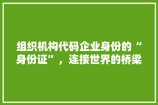 组织机构代码企业身份的“身份证”，连接世界的桥梁